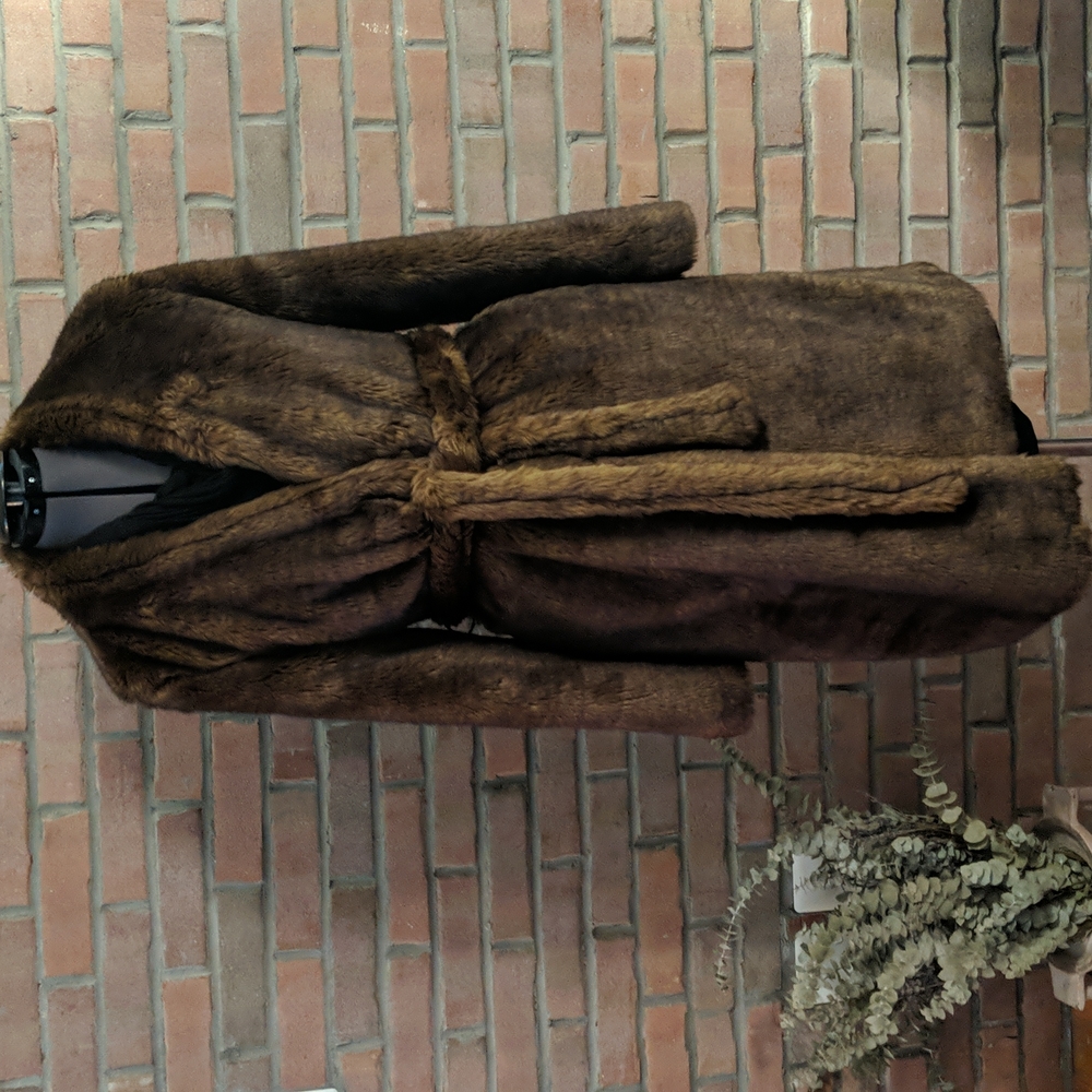 Frame Denim Brown Faux Fur Robe-Style Coat Sz Small